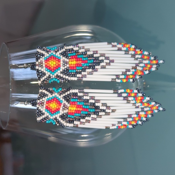 Boho Beaded Colorful Pierced Earrings, Native American Jewelry, Gift For Mom - Picture 1 of 9